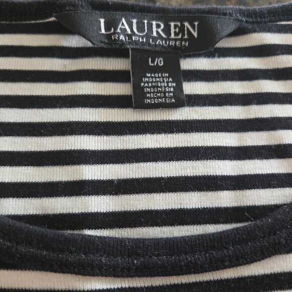 Lauren Ralph Lauren striped Tee, short sleeve, Black / Ivory L/G - Picture 1 of 5